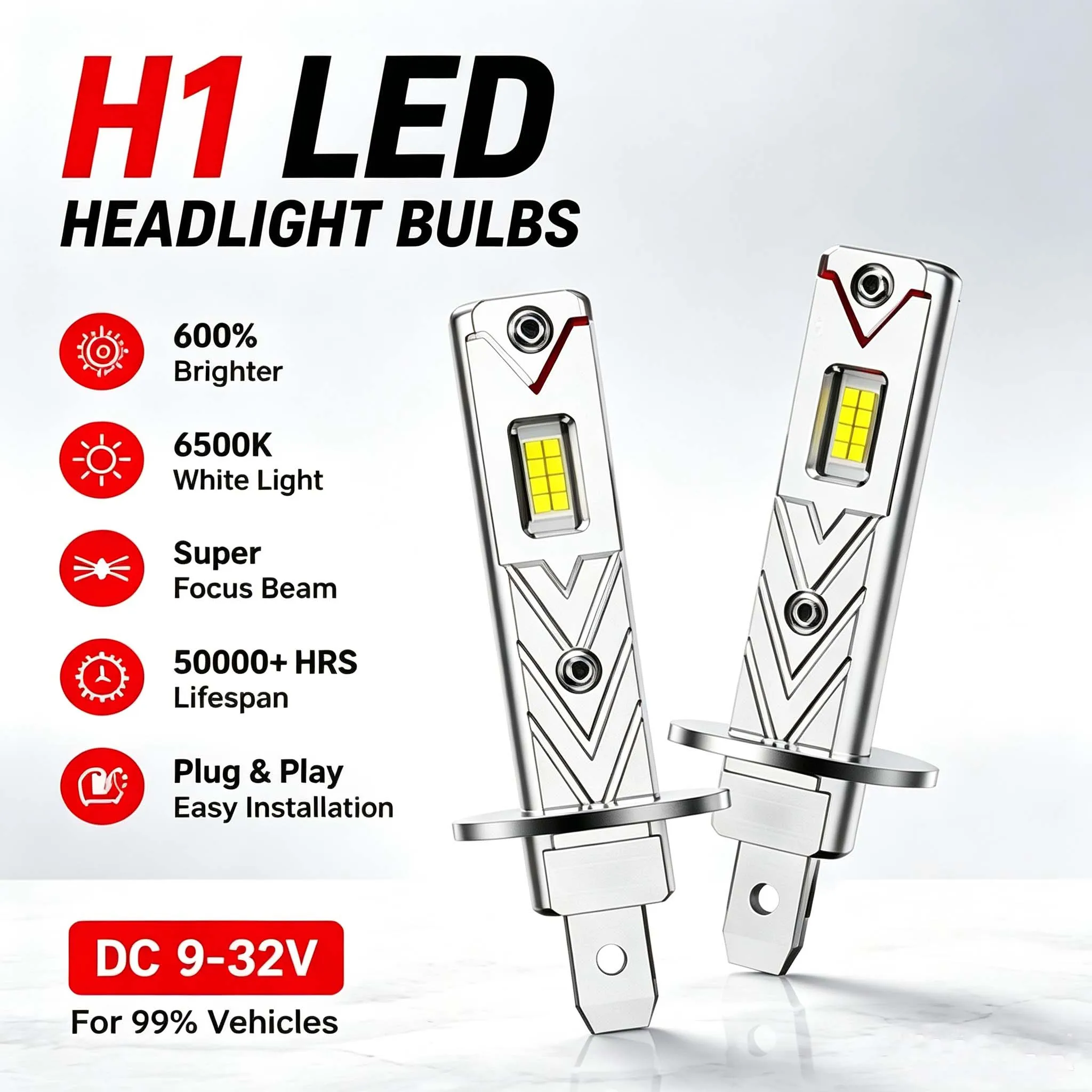 2 Peças H1 LED Farol Automotivo 20000LM CSP Lâmpada de Neblina 6500K H1 H4 Lâmpada Automotiva LED Turbo 12V Plug and Play Kits de Lâmpadas para Faróis