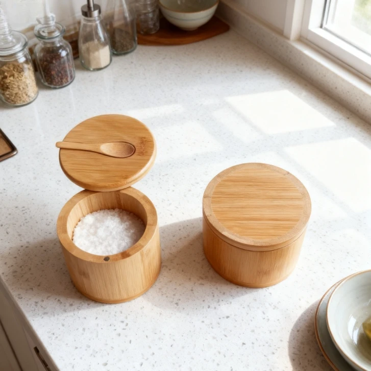 Salt Seasoning Jars Pepper Jar Bamboo Condiment Box Bowl Storage Pot Set Wood Sugar Container Holder Lid Function Multi Bowls