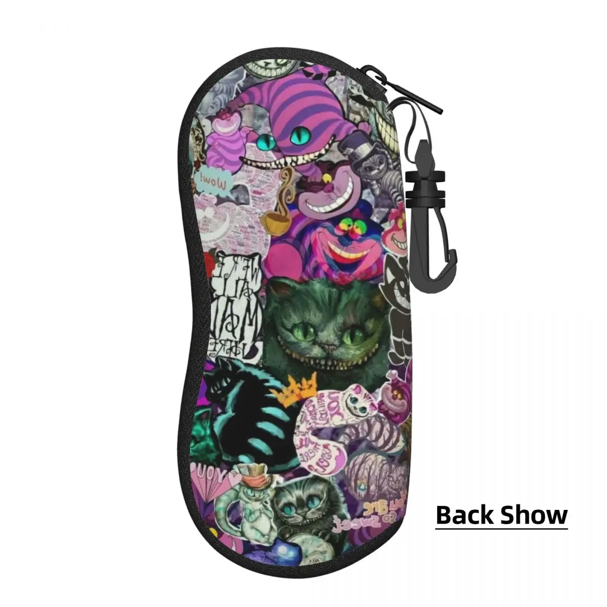 Custom Cheshire Cat Collage Shell Glasses Case Unisex Travel Alice In Wonderland Eyeglasses Case Sunglasses Protector Box