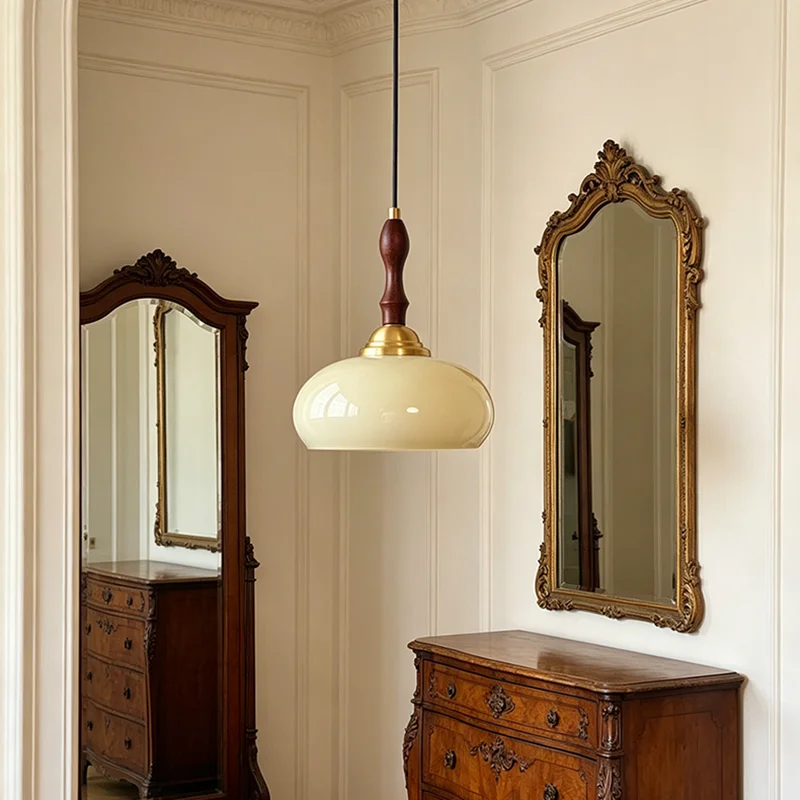 Luxury Wood & Glass Pendant Light E27 Iron Ceiling Lighting Fixture Mid-Century Chandelier Home Decor LED Chandelier