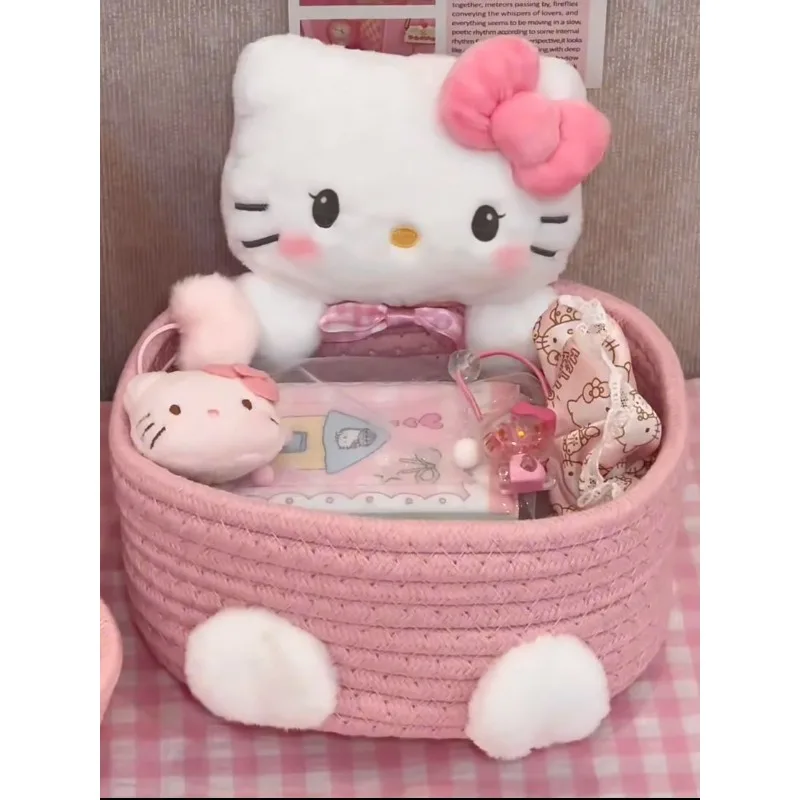 Mir de rangement Hello Kitty, joli panier de rangement, boîte de rangement de cosmétiques de dessin animé, bureau, collations, maison, fille, cadeau, nouveau