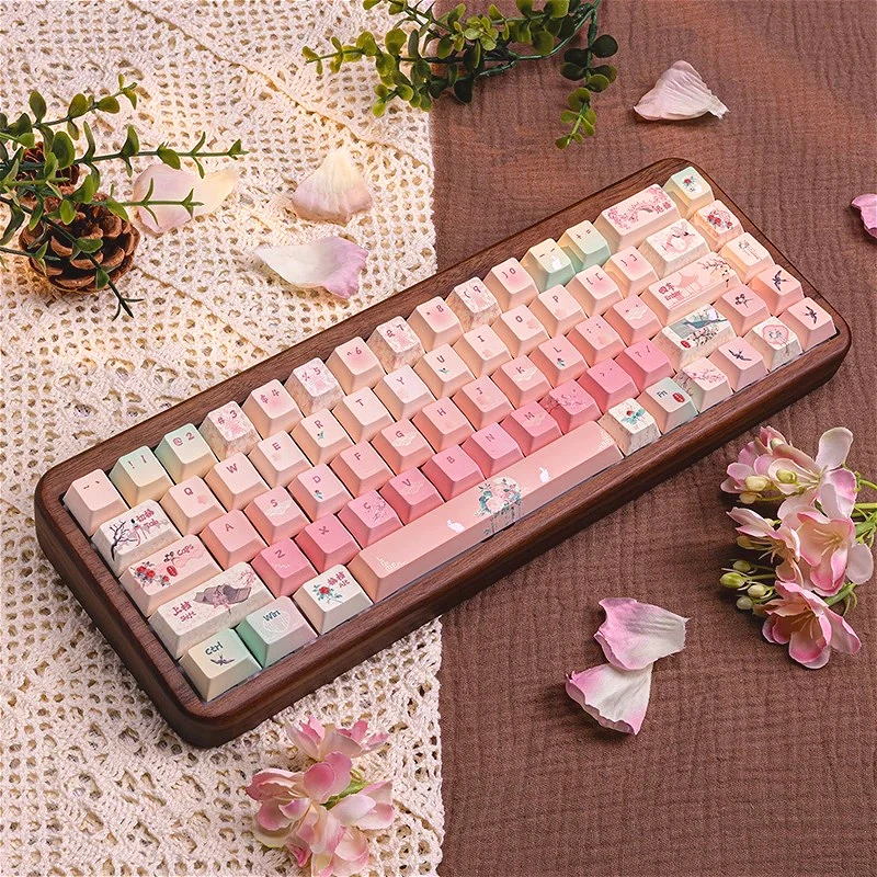 MAIMOOO Chinese Style Keycaps Spring Water Camellia Cherry PBT Pink Customized Keyboard Aula Ajazz Rain Wooting Keycaps