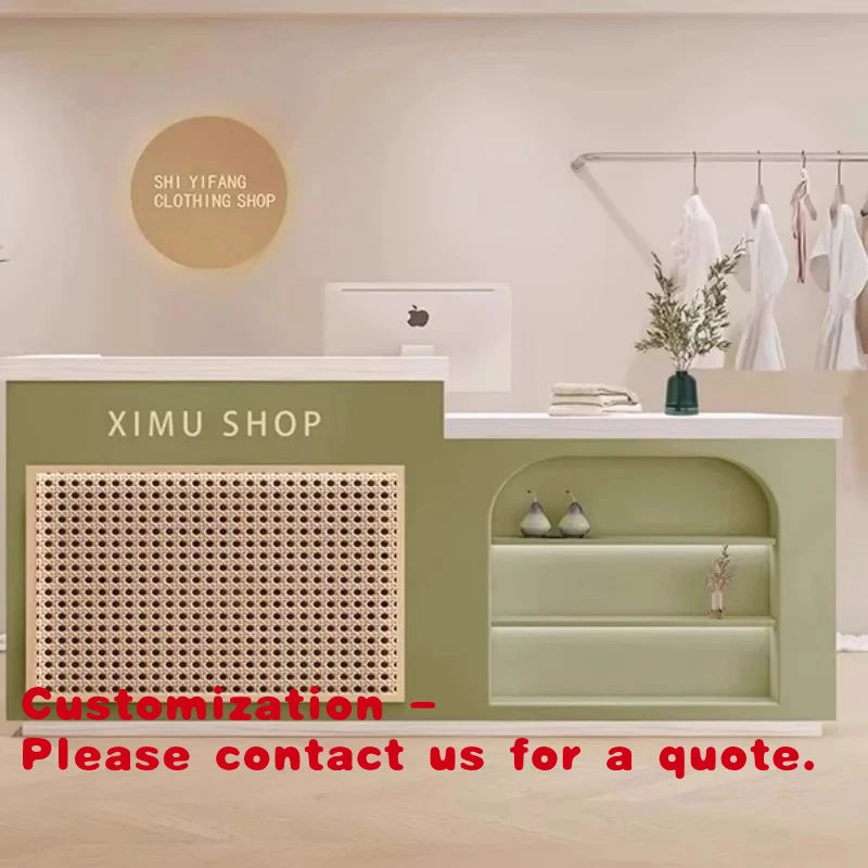 custom.Custom Modern Durable Front Desk Reception Counter Green Cashier Desk Lingerie Shop