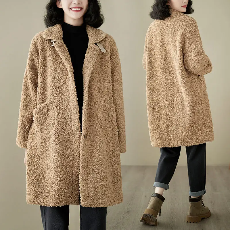 

Oversized Women's Clothing Literary And Artistic Retro Brushed Lapel Woolen Jacket Loose Cardigan Long Sleeve Furry Coat Z3407