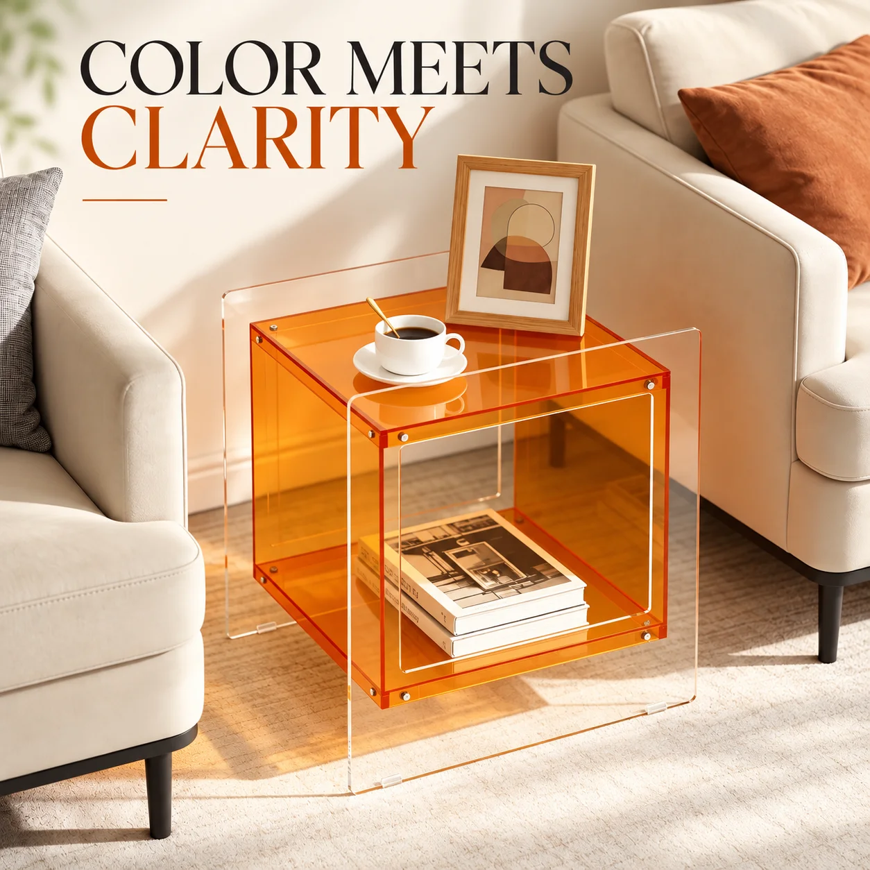 Colorful Acrylic Side Table with Open Shelf Transparent Cube Design for Living Room Bedroom