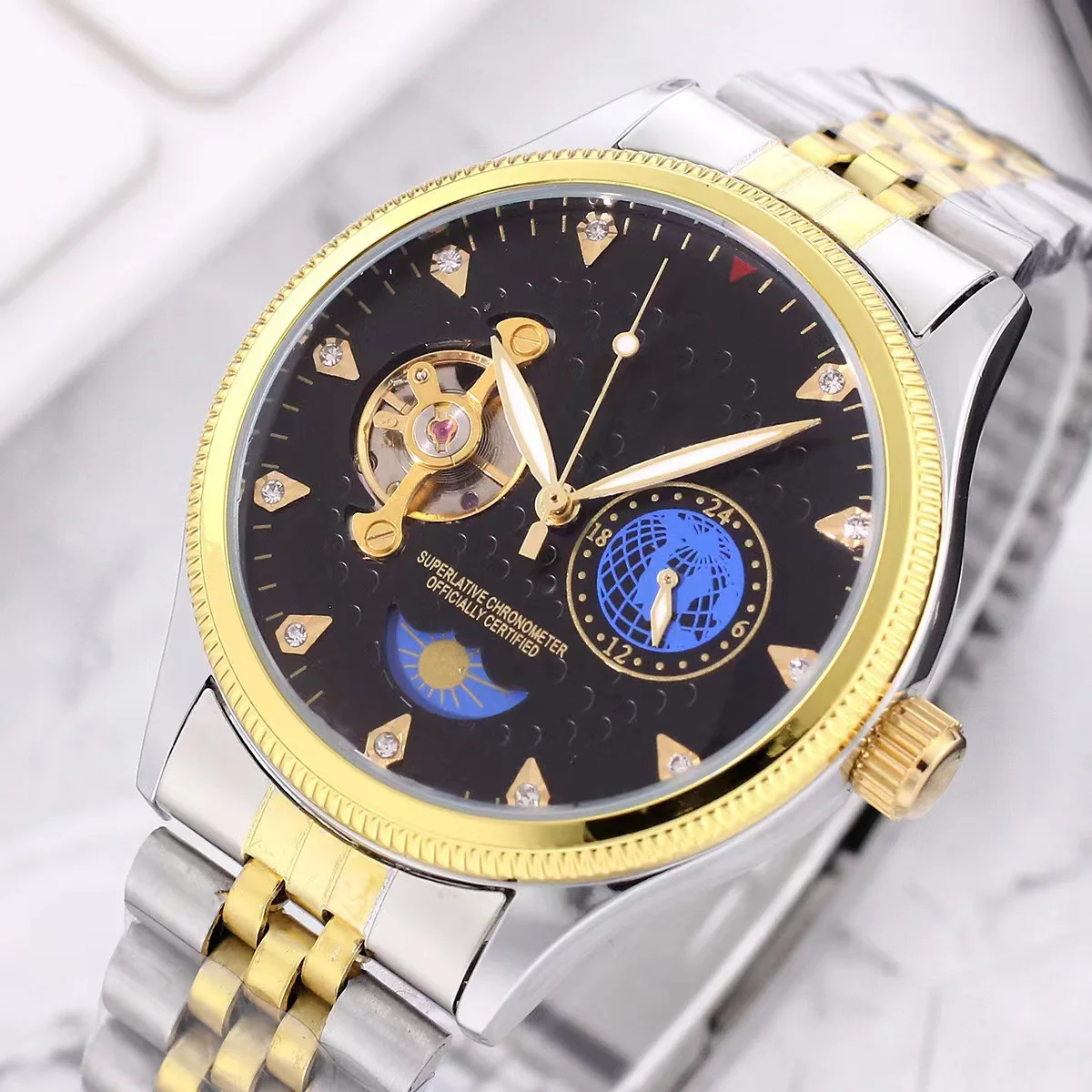 Luxury Business Automatic Mechanical Watch for Men 40mm Disc Gold Stainless Steel Strap High Quality Waterproof Timer New Watch