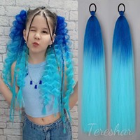 Synthetic 2PCS Colorful Ponytail Extension Long Straight DIY Braided Pony Tail Hairpiece with Rubber Band Women Hair Accessories