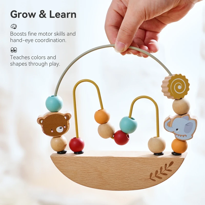 Montessori Toys Wooden Cartoon Animal Beading Game Promote Baby Hand-eye Coordination Toys Early Learning Threading Toys Gifts