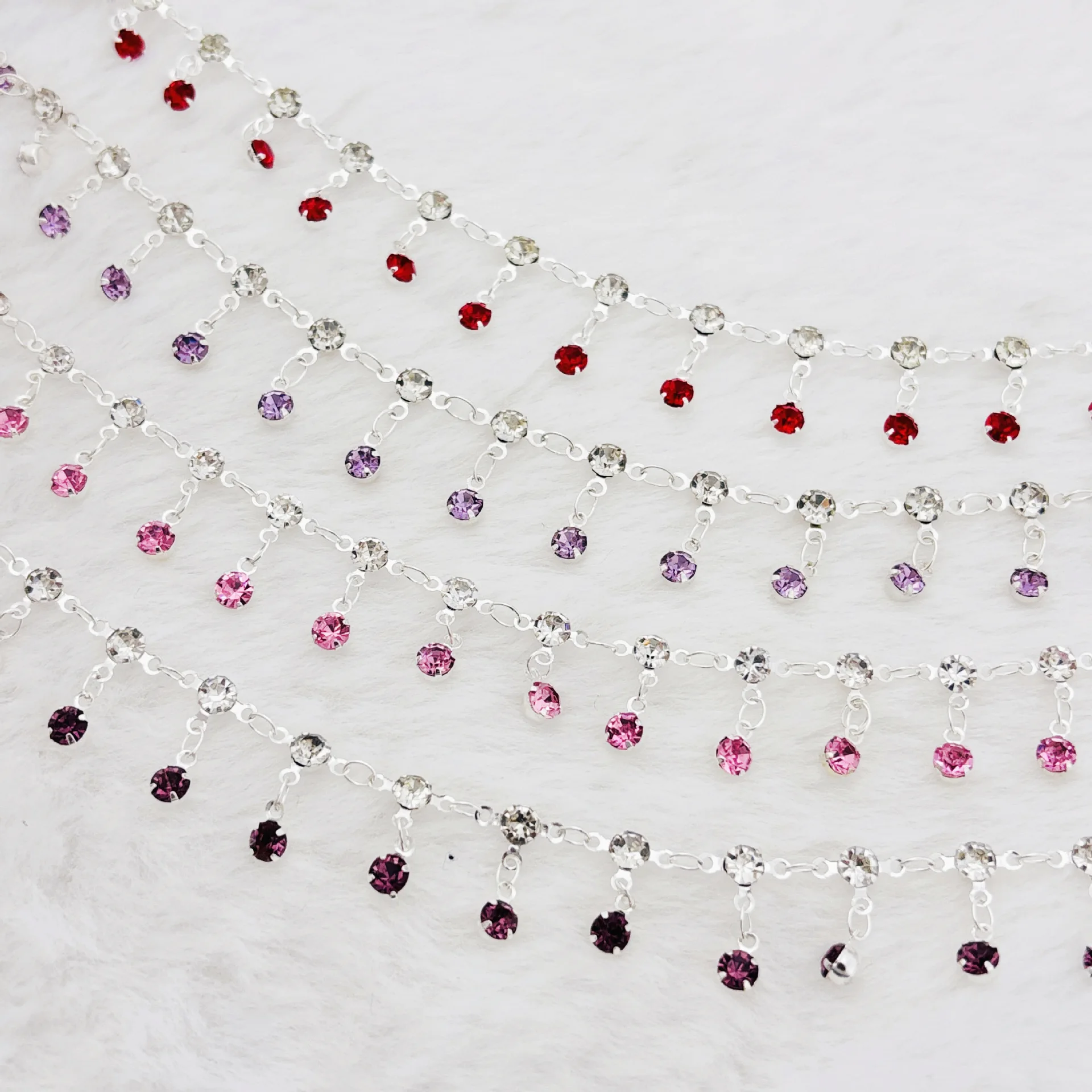 10Yards Silver Tone Copper Link Chain Multicolor Crystal Tassels Charm Handmade Bracelet Hairpin Necklace DIY Crafts Accessories