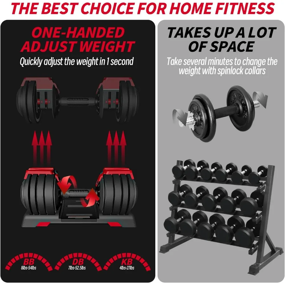 دمبل وزن 52.5 رطل مع 12 مقبضًا معدنيًا مضادًا للانزلاق