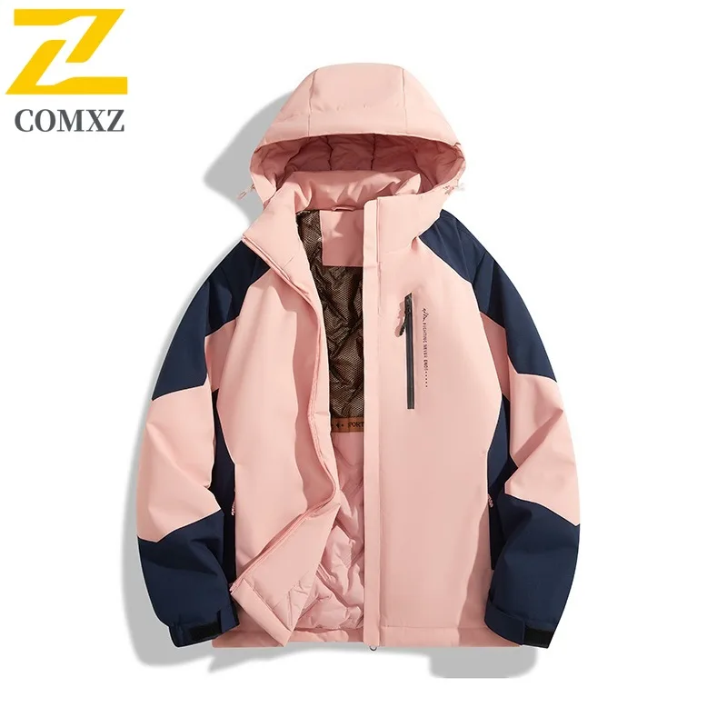 COMXZ 2025 Winter Graphene Stand Collar Cotton Jacket Hooded Waterproof Windproof Outdoor Sports Casual Warm Coat Men Streetwear