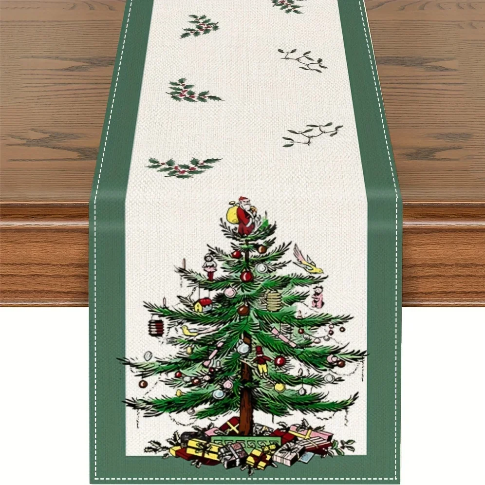 Bohemian Red Striped Garland Joyful Table Runner Winter Christmas Holiday Kitchen Restaurant Decoration Home Party