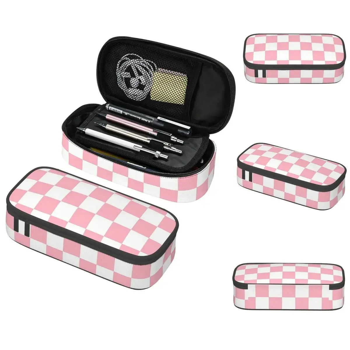 

Pink White Checkerboard Pattern Pencil Case for Studen Gifts Pen Box Pencil Bag Stationery Supplies Pen Holder Bag