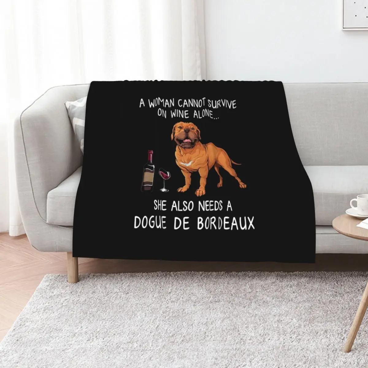 Dogue Bordeaux e vinho, cobertor divertido para cães, tamanho de viagem, cobertor aconchegante para avião e trem