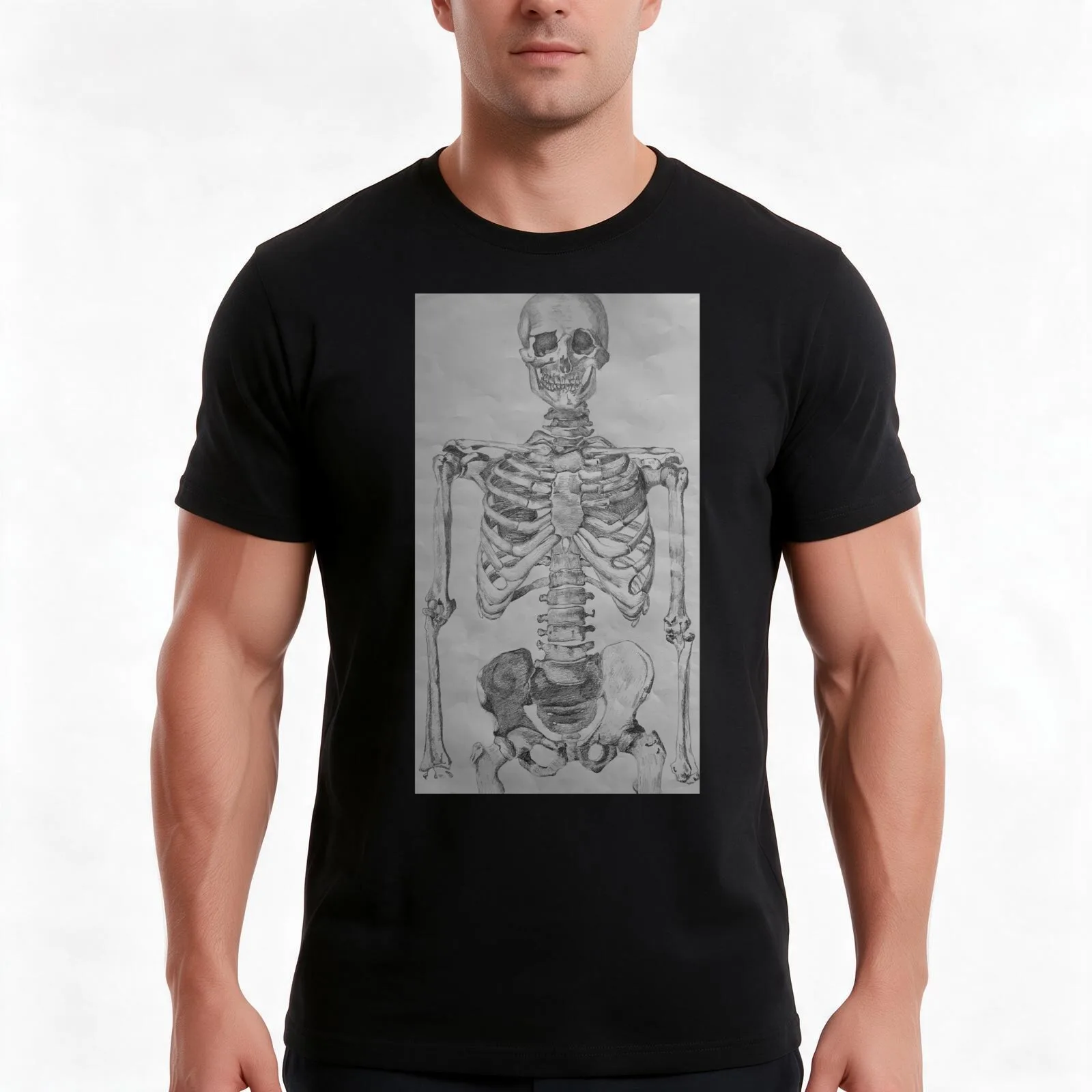 Skeleton Torso: Anterior View T-Shirt, Summer Casual Cotton Tee, Oversized Streetwear Tops, Vintage Graphic Print, 100% Cotton