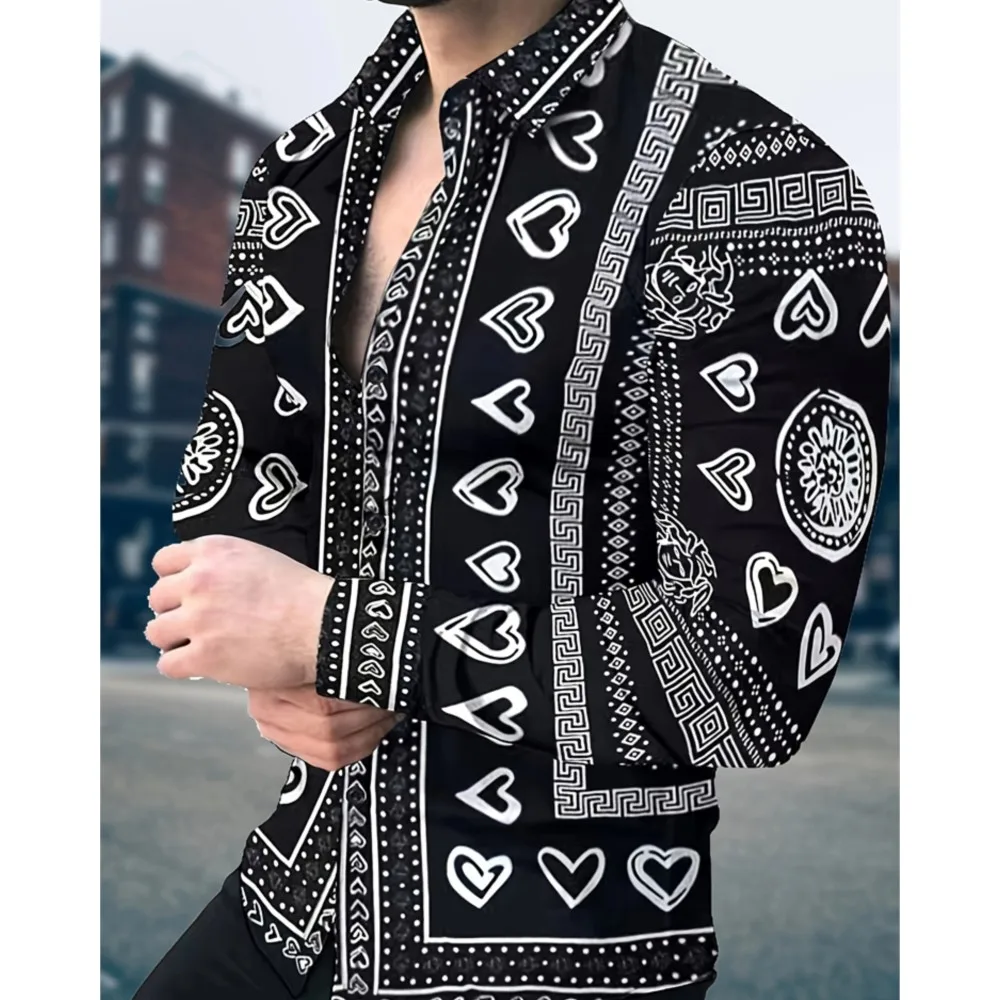 

Новая мужская повседневная рубашка с длинным рукавом в клетку с принтом, роскошная социальная мужская рубашка 2026, модная мужская рубашка с длинным рукавом для вечеринок, топ