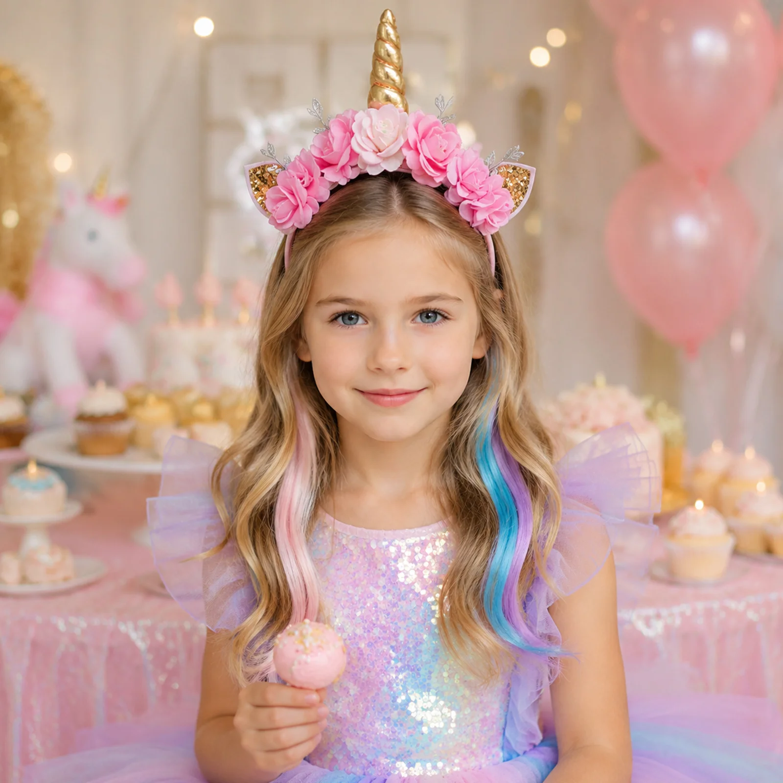 Rainbow Unicorn Lace Gradient Tassel Girl's Hairband Princess Flower Headband Headscarf Hair Accessories Children's Fashion view 6