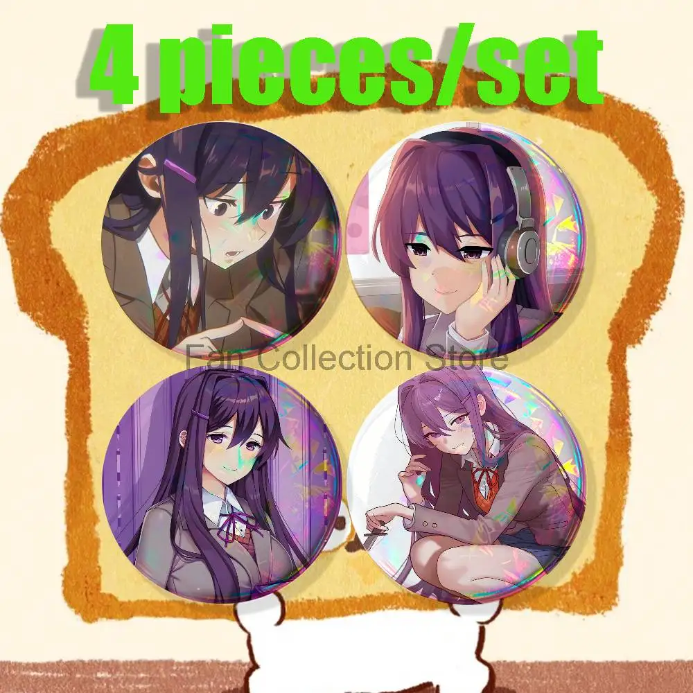 DDLC Anime Girl Y-Yuri 4-piece set Pins Backpack Clothes Jewelry Accessories Round Brooch Button Badge Fans Collection Gifts