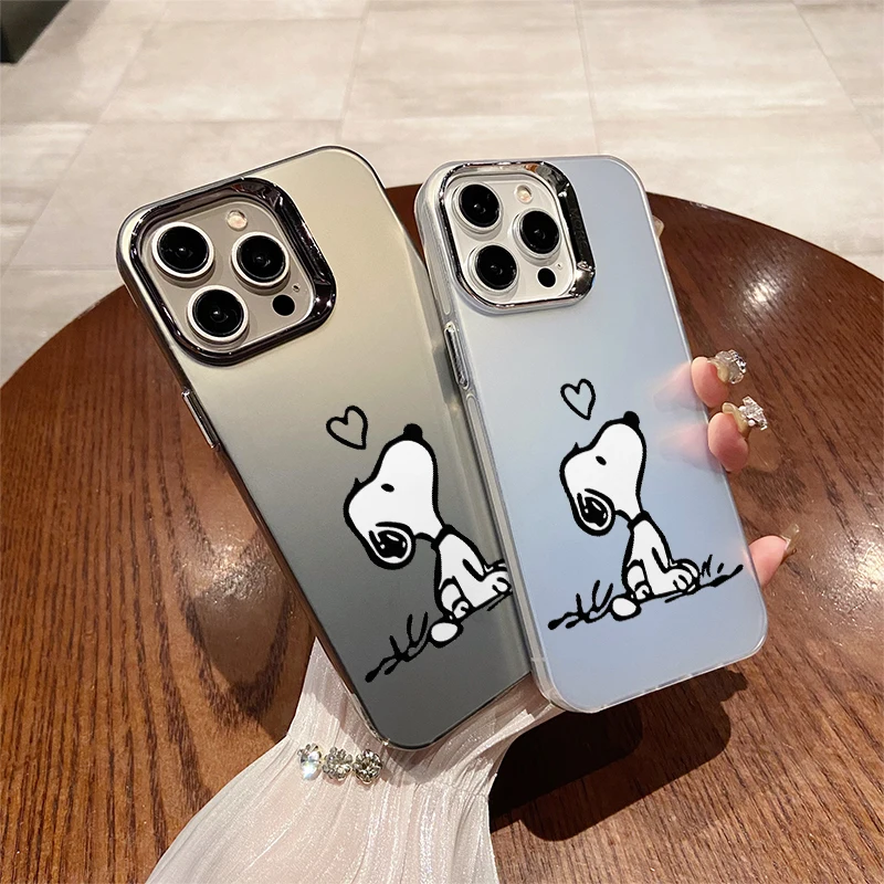 Snoopy Cute Cartoon Electroplating Lens Frame Fall Shockproof Case For iPhone 16 15 14 Plus 13 12 11 Pro X Xs Max Cover WK285