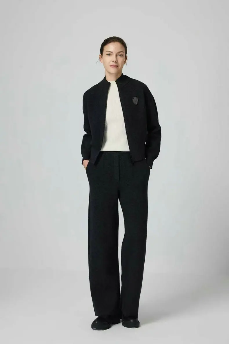 

Women'S 2025 Autumn/Winter Cashmere And Wool Knit Cardigan With Straight Leg Trousers Zipper Cardigan Set