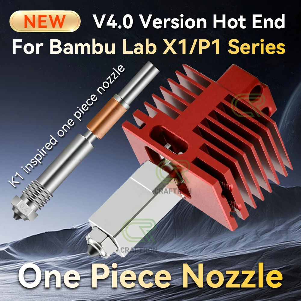 

Hotend For Bambu Lab p1p X1C P1S X1 V4.0 Upgrade one piece hardened steel nozzle Hot end Kit Print 3D printer parts accessories