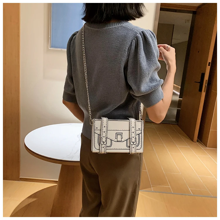 Black and White Box Design Women Casual Purses and Handbags Fashion Clutch Bag Shoulder Chain Bag 2021 Crossbody Bag Pu Leather