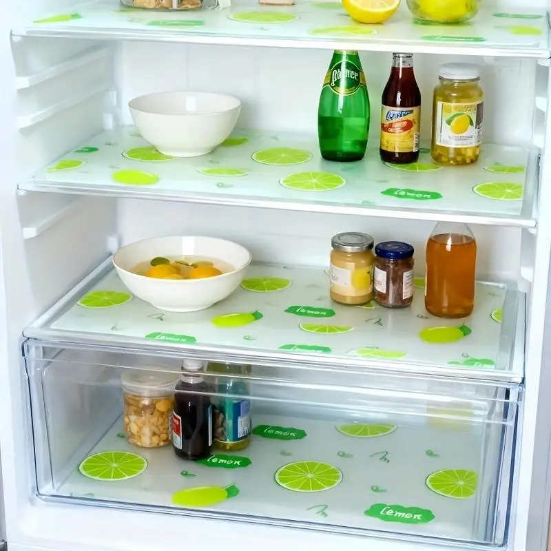 4Pcs Waterproof Refrigerator Liner Set Moisture-Proof Non-Slip Washable Reusable EVA Material Novel Lemon Pattern