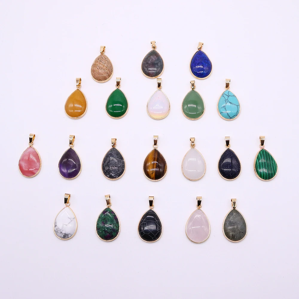 

Wholesales 3 Pcs 19*30mm Water Drop Shaped Amethyst Lapis Lazuli Natural Stone Pendant Accessories for Necklace Earring Jewelry