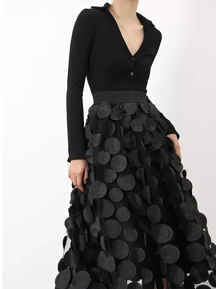Jupe longue en Tulle noir pour femmes, Design à la mode, élégante, Vintage, ligne A, taille haute, jupe Midi, printemps été, 2025, JJ321