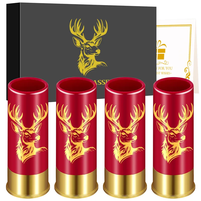 12GA Suit Small Bullet Shot Glasses Elk Head Design Plastic Wine Cups for Club Restaurant Wedding Party Drinkware Gift Set