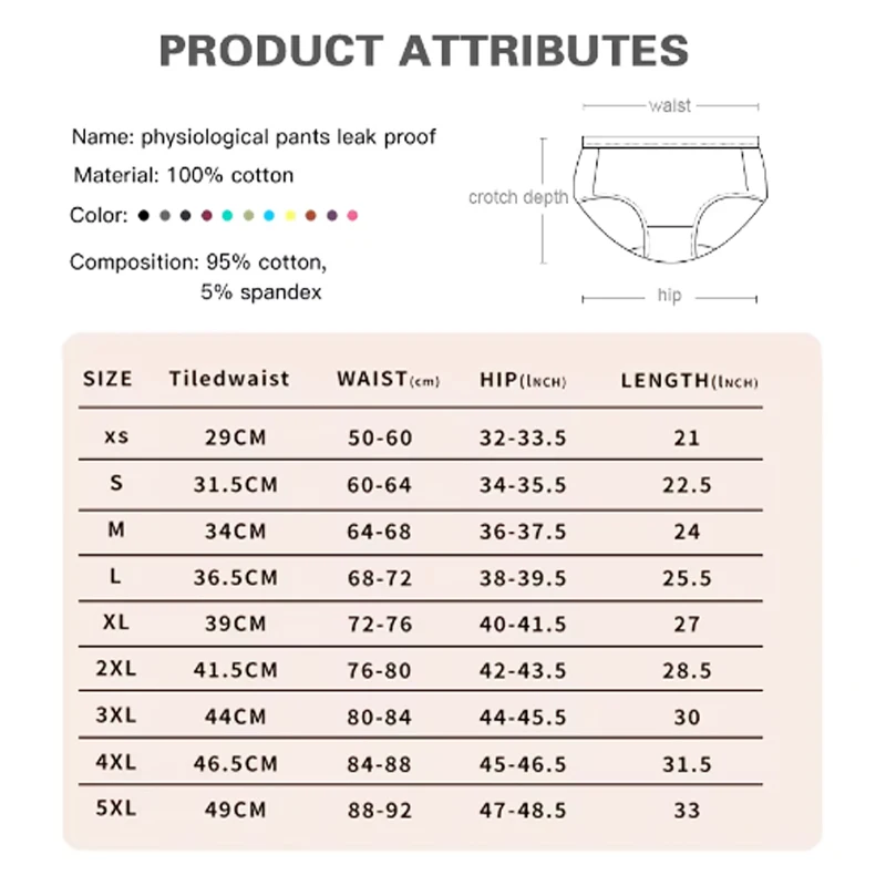3Pcs Size: XS--5XL Women's Menstrual Pants, Leak proof and Breathable During Menstruation, Ladies Menstrual underwear Products