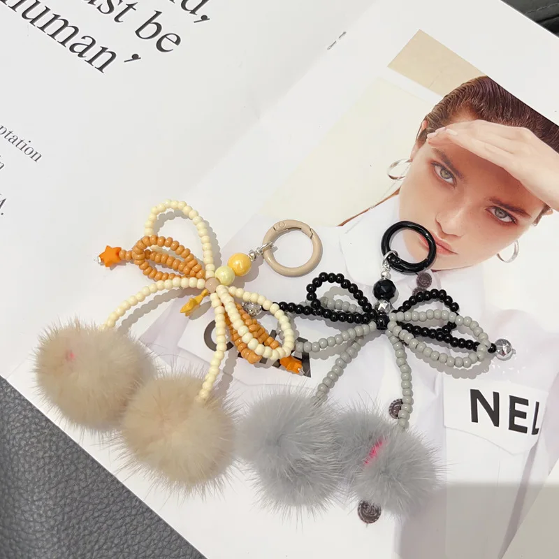 Original New Autumn/Winter Bow Hairball Mobile Chain Little Red Book Mobile Rope Digital Hanging Rope Creative Pendant