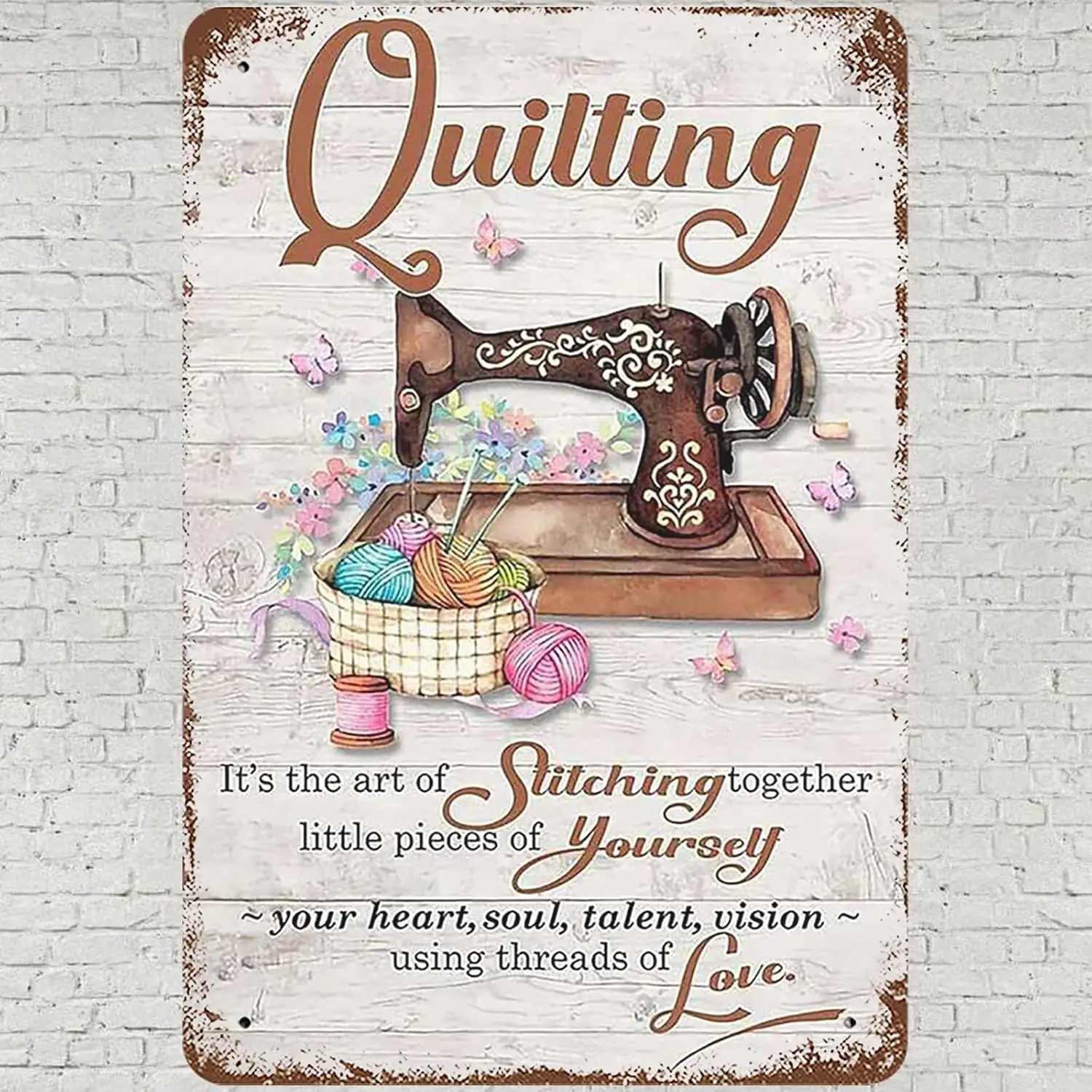 CHARLLR Vintage Metal Tin Sign 8x12, Quilting Wall Art Decor, Sewing Room Its The Art Of Stitching Together Little Pieces O sign