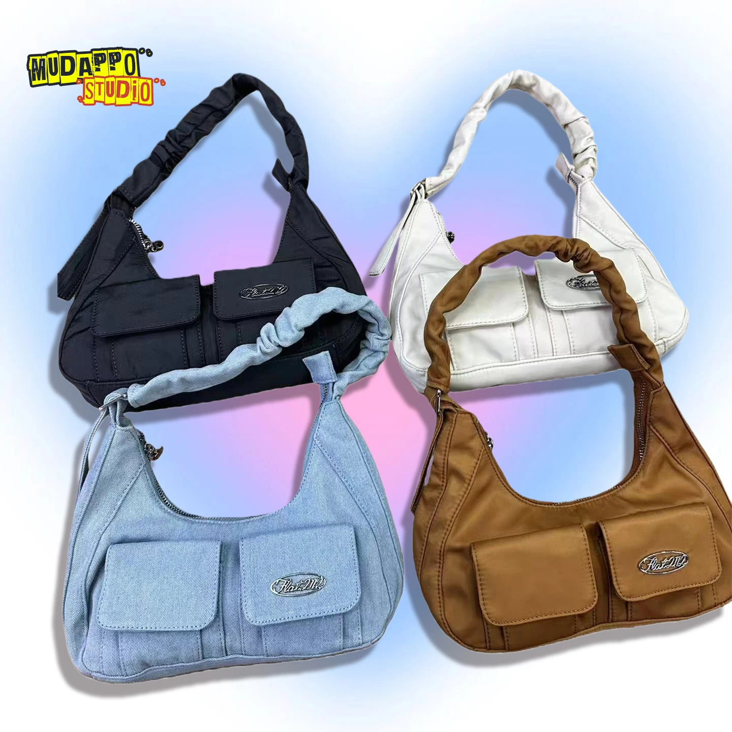 Retro Style Spicy Girl Folded Drawstring Shoulder Bag Single Strap Crossbody Bag for Women Square Shape Spring Season