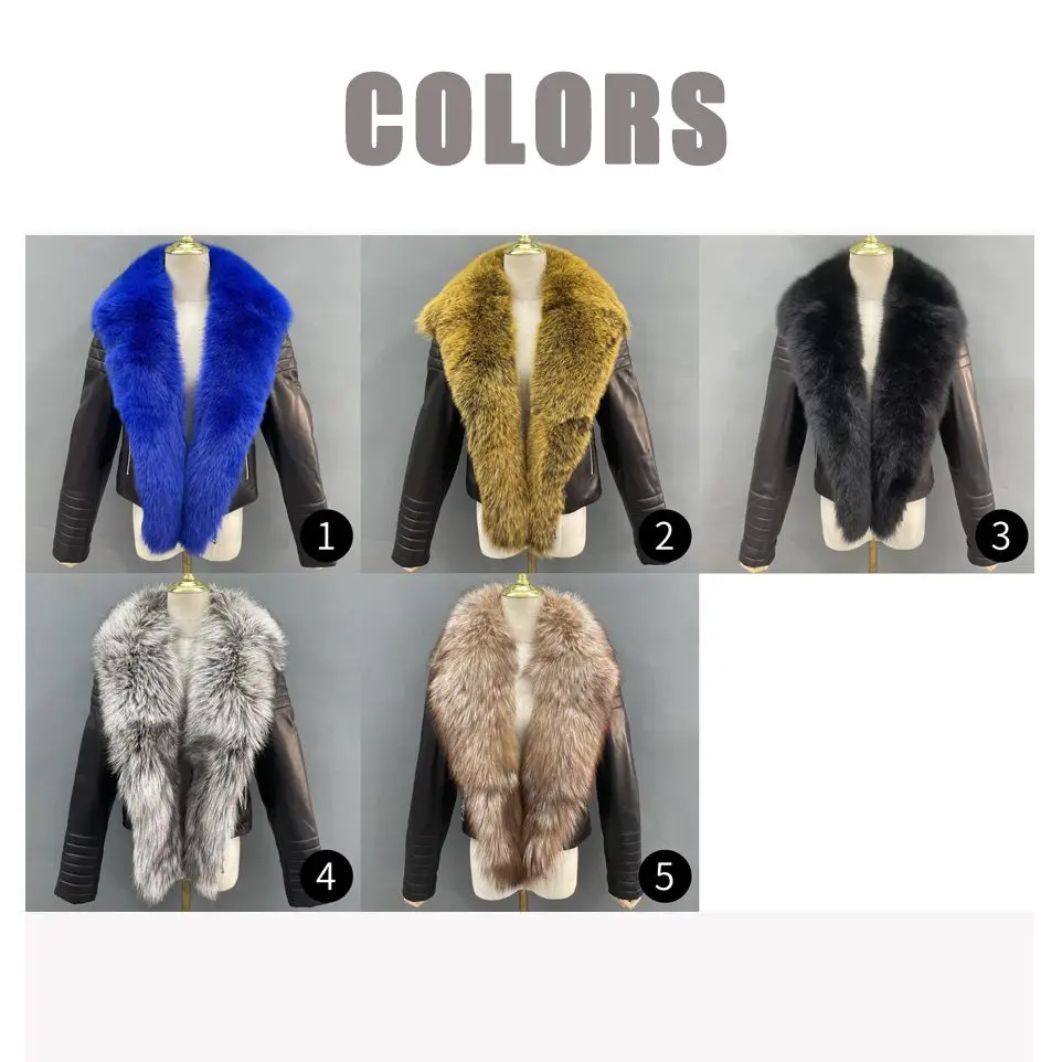 Janefur Leather Jacket Big Fur Collar Women 2022 Slim Fashion Luxury Real Fox Fur Sheepskin Coat Streetwear Female Outerwear