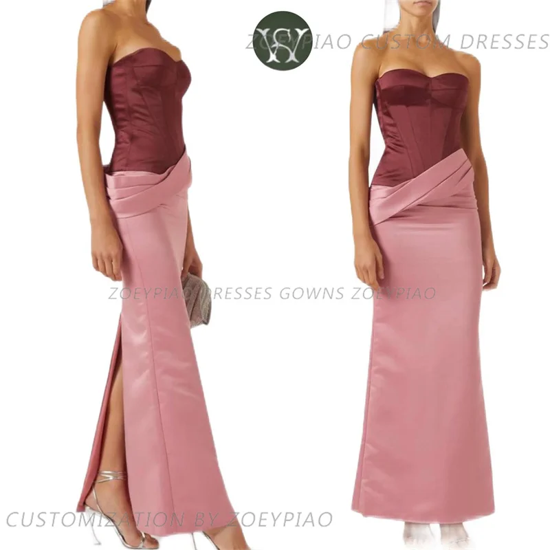 Vestido de fiesta largo plisado sin mangas para mujer, traje Sexy de satén rojo/rosa con abertura en la espalda, informal, Formal, para noche, 2024