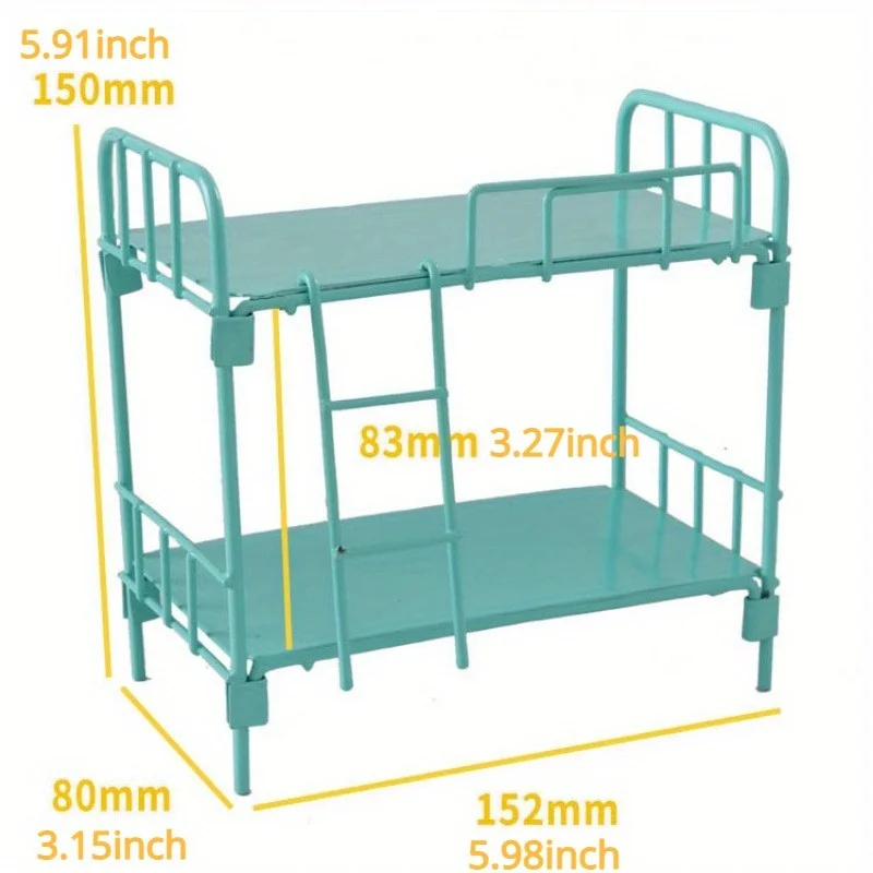 1PC 1:12 Mini Doll House Alloy Bed Miniature Bedroom Dormitory Bunk Bed Simulation Furniture Model for Doll Bed Bedroom Play Toy