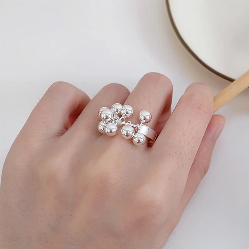 Foxanry Silver Color Ball Geometric Ring For Women Creative Elegant New Fashion Minimalist Anniversary Jewelry Accessories Gifts