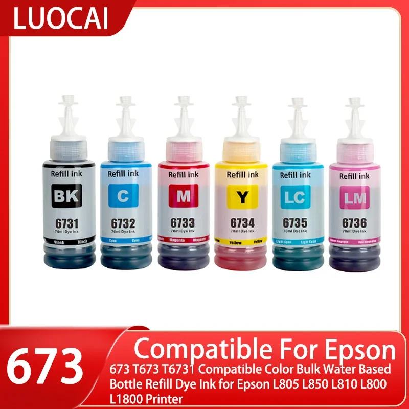 673 T673 T6731 Compatible Color Bulk Water Based Bottle Refill Dye Ink for Epson L805 L850 L810 L800 L1800 Printer