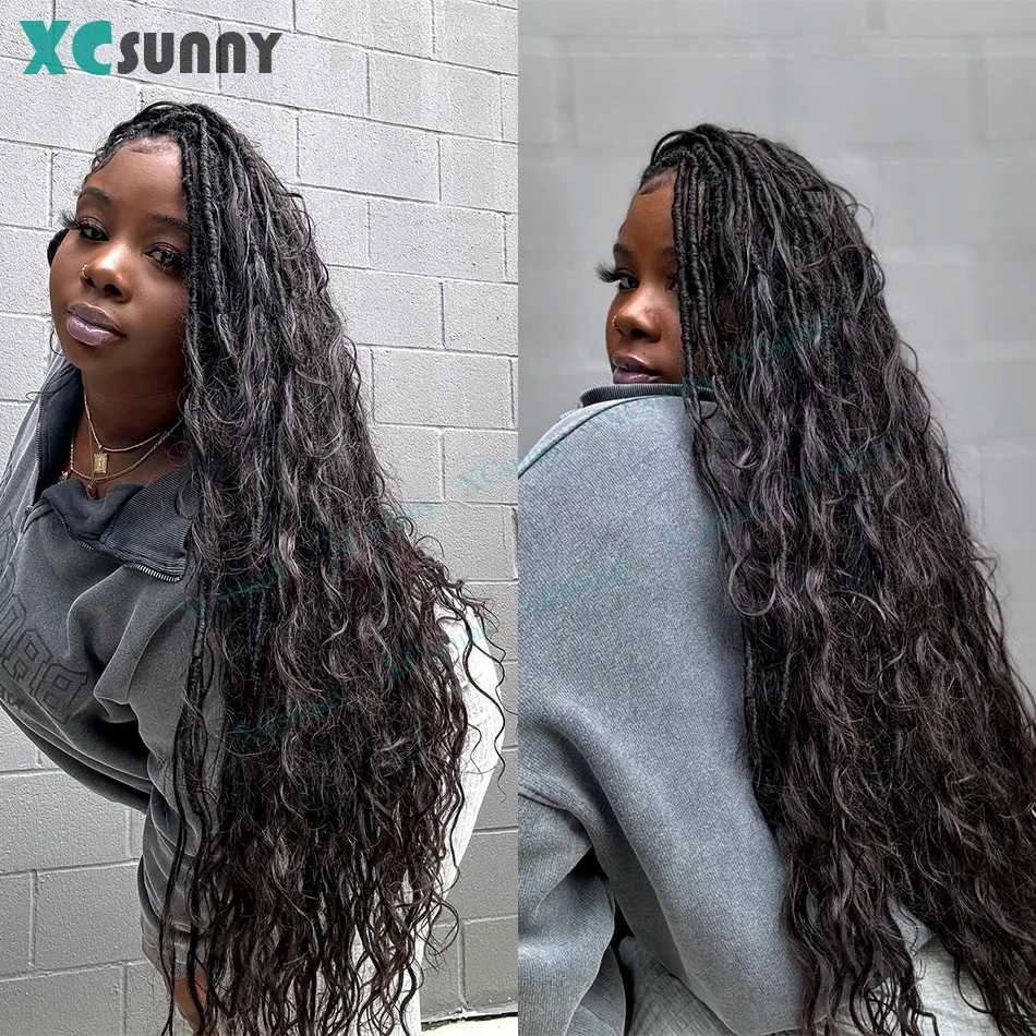 Extensiones de pelo bohemio de ganchillo pre-bucle con cabello humano, extremos ondulados, trenzas de pelo bohemio, rastas de diosa para mujeres negras