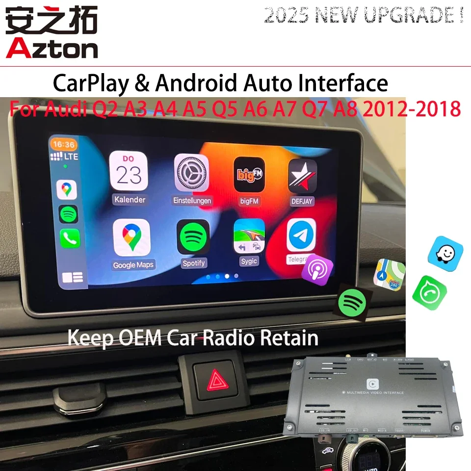 AZTON OEM CarPlay Module for Audi 3G/4G MMI MIB Bluetooth Android Auto Interface Latest Apple Map for Q2 A3 A4 A5 Q5 A6 Q7 A7 A8