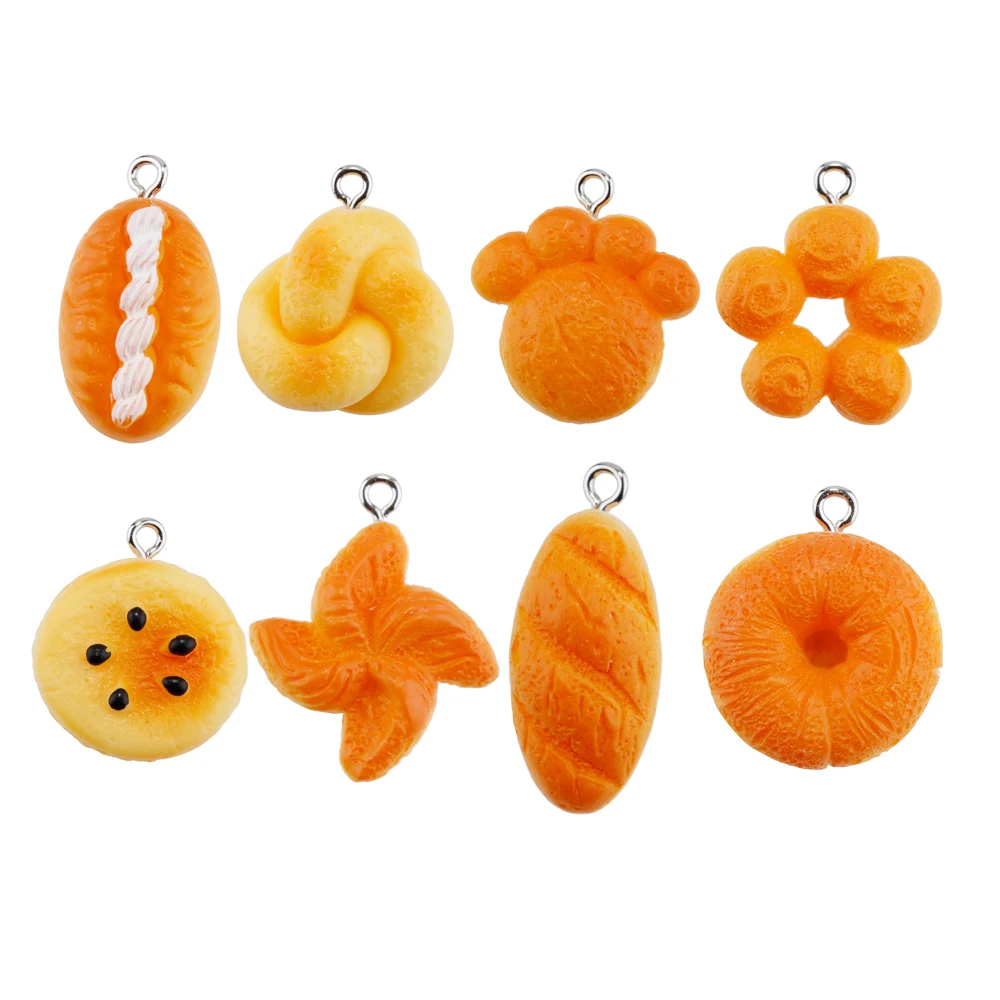 10pcs Roast Breads Biscuits Resin Food Miniature Charms for Jewelry Making DIY Earrings Keychain Necklace Pendants Accessories