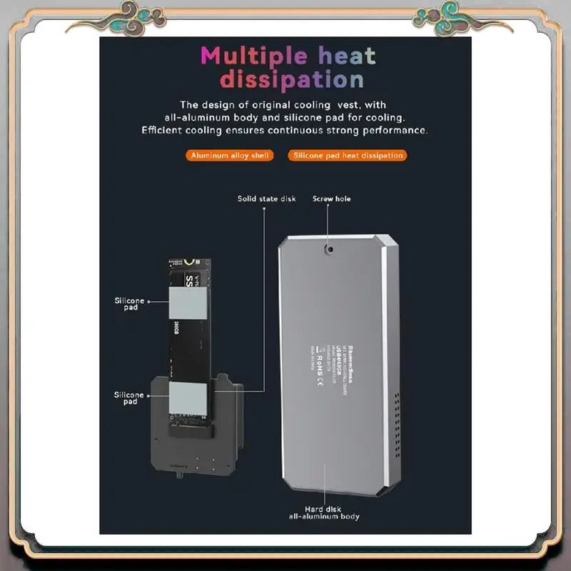 Durable Nvme M.2 SSD Mobile Hard Drive Box 40Gbps USB 4.0 Solid-State Drive Reader RGB Light With Fan