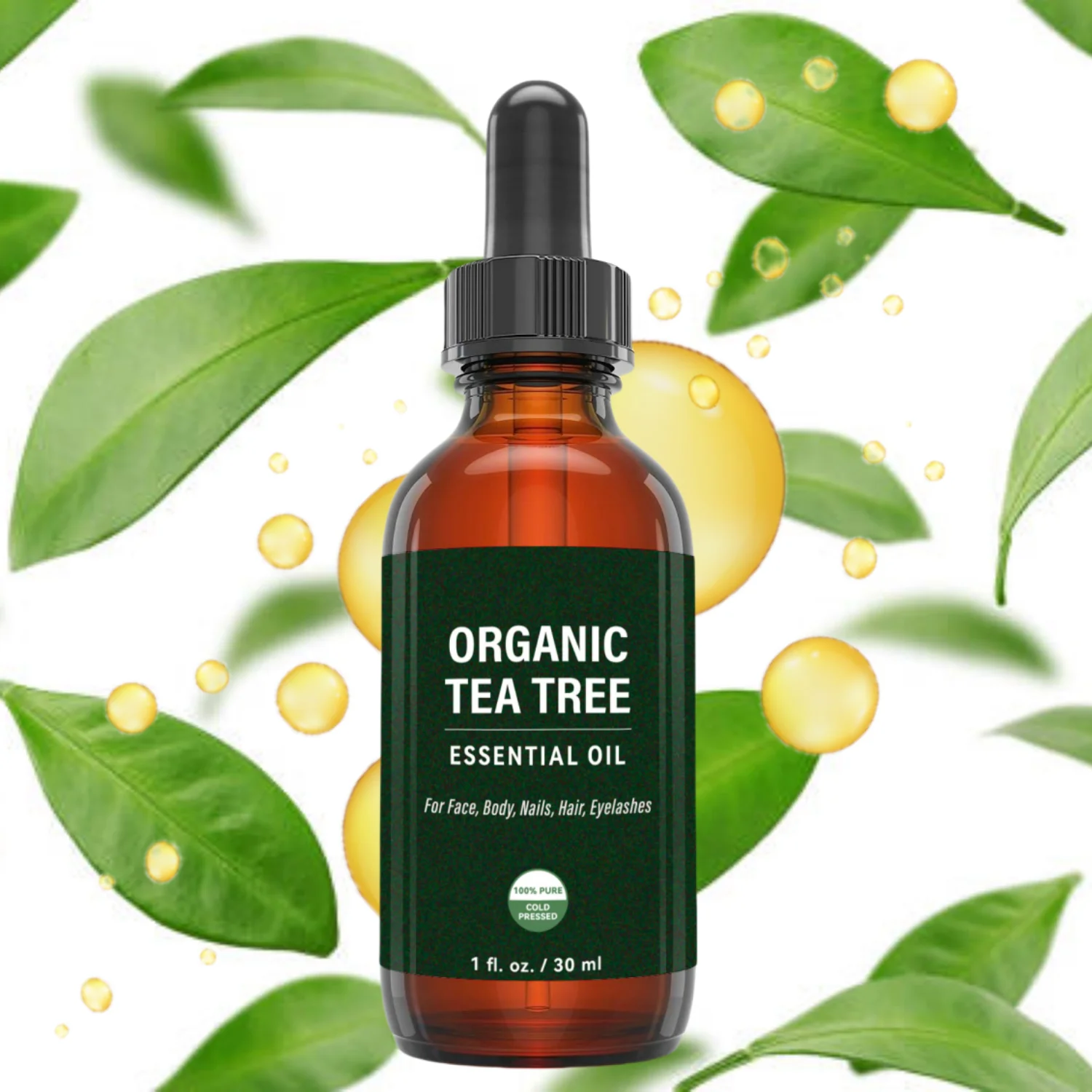 Biologische Tea Tree Etherische Olie Voor Haar, Wimpers Huid, Gezicht, Lichaam, Nagels, Voor Voller Haar & Gezonde Nagels 1fl. Oz./30Ml