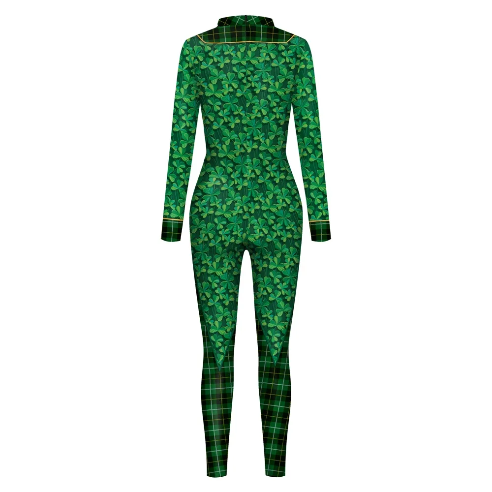 St. Patrick's Day Herren-Overall, grüner Party-Body, Kleeblatt-Muster, dünner Catsuit, 3D-Druck, Festival, Zentai-Anzug, Erwachsenen-Outfit