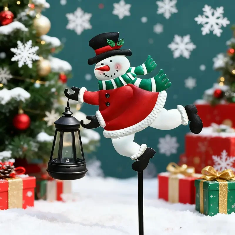 في الهواء الطلق الشمسية ثلج ضوء مقاوم للماء المعادن سانتا كلوز الشمسية فانوس عيد الميلاد حديقة ديكور عطلة جو مصباح هدايا عيد الميلاد