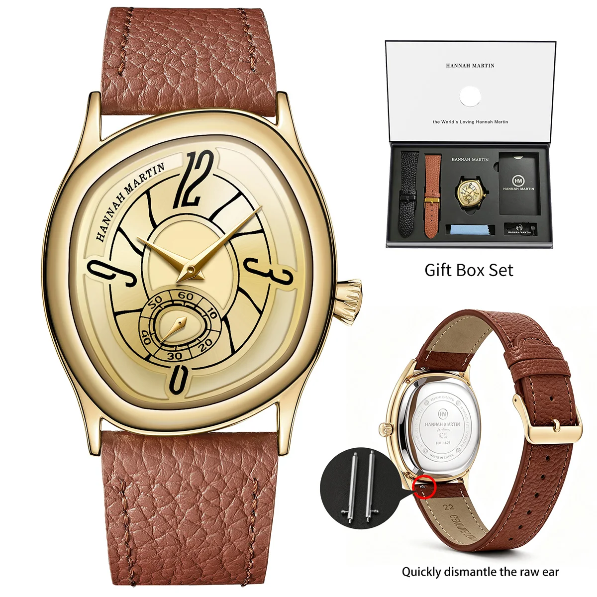 HANNAH MARTIN Women & Men Watch 40mm Timing Sub Dial Couple Luxury Brand Quartz Movement Black Gift Box Wristwatch 1Set Relogio