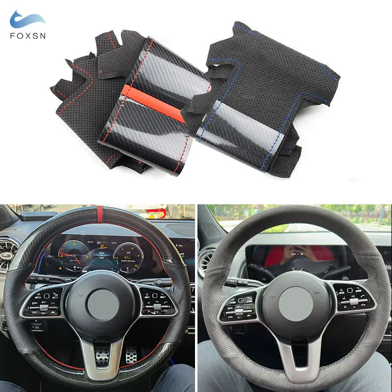 

Hand Braids on Car Steering Wheel Suede Leather Cover Trim For Mercedes Benz A C E S G Class W213 W205 W177 W222 W463 2018 2019
