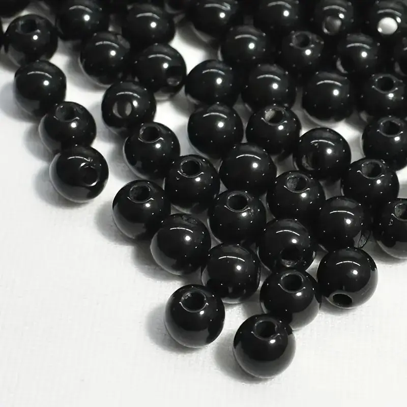 100pcs 8mm Black Round Loose Beads Solid Color Energy With Small Hole Beads For Bracelets Necklaces Jewelry Making