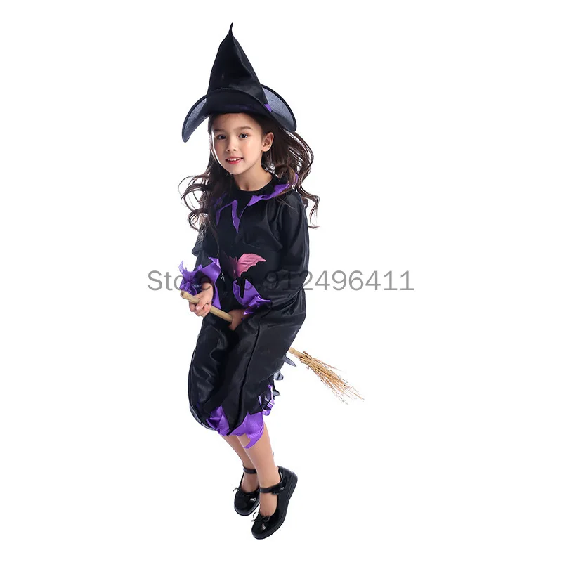 Ragazze vestito Halloween strega gonna spaventoso pipistrello costumi Cosplay bambino Horror carnevale cappello alto con pantaloni a righe cappello carino 2023